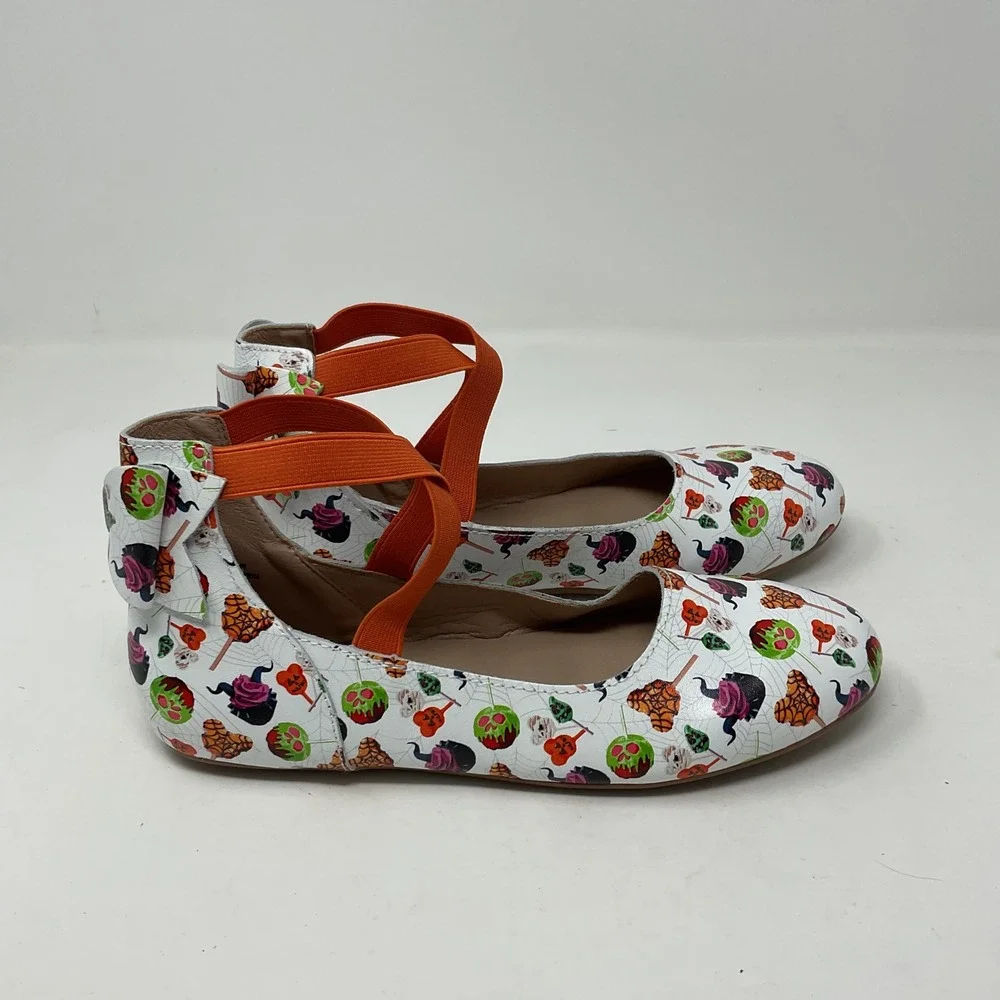 Monkey Feet Halloween Leather Ballet Flats Orange Elastic Straps Bows Size 37